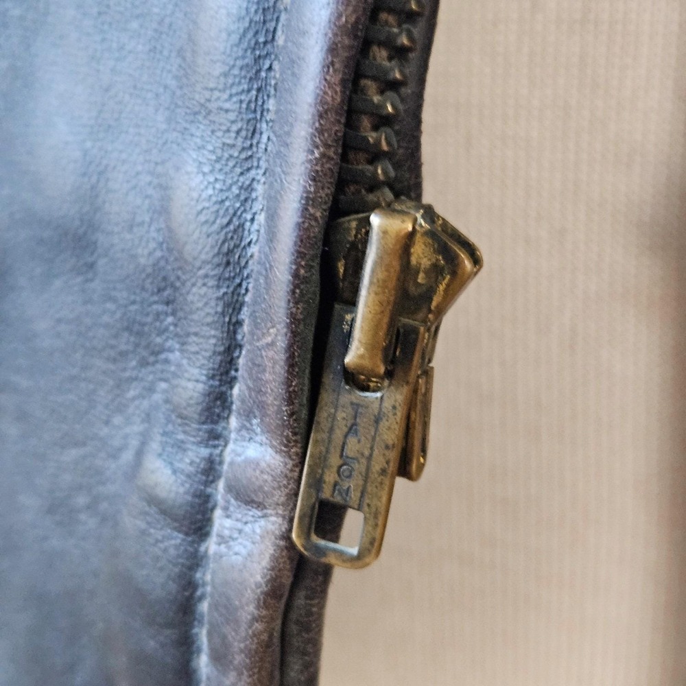 Vintage Penneys‎ Towncraft Leather Car Coat Brown 50s 60s Talon Zip Distressed - Picture 6 of 16